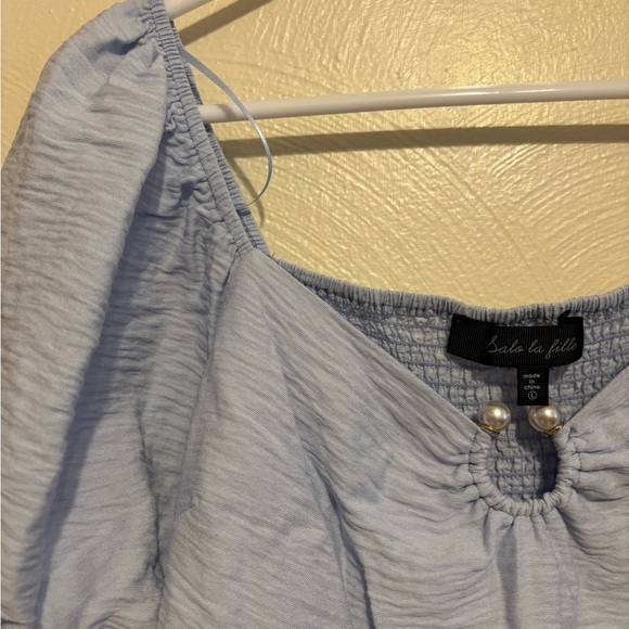 Chic Light Blue Puff Sleeve Blouse - Picture 6 of 8